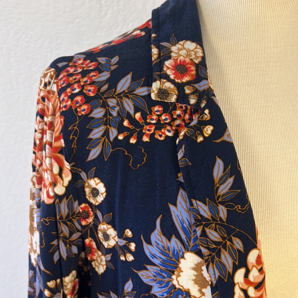 Brilliant navy blue kimono duster with collar Forever 21 Size M